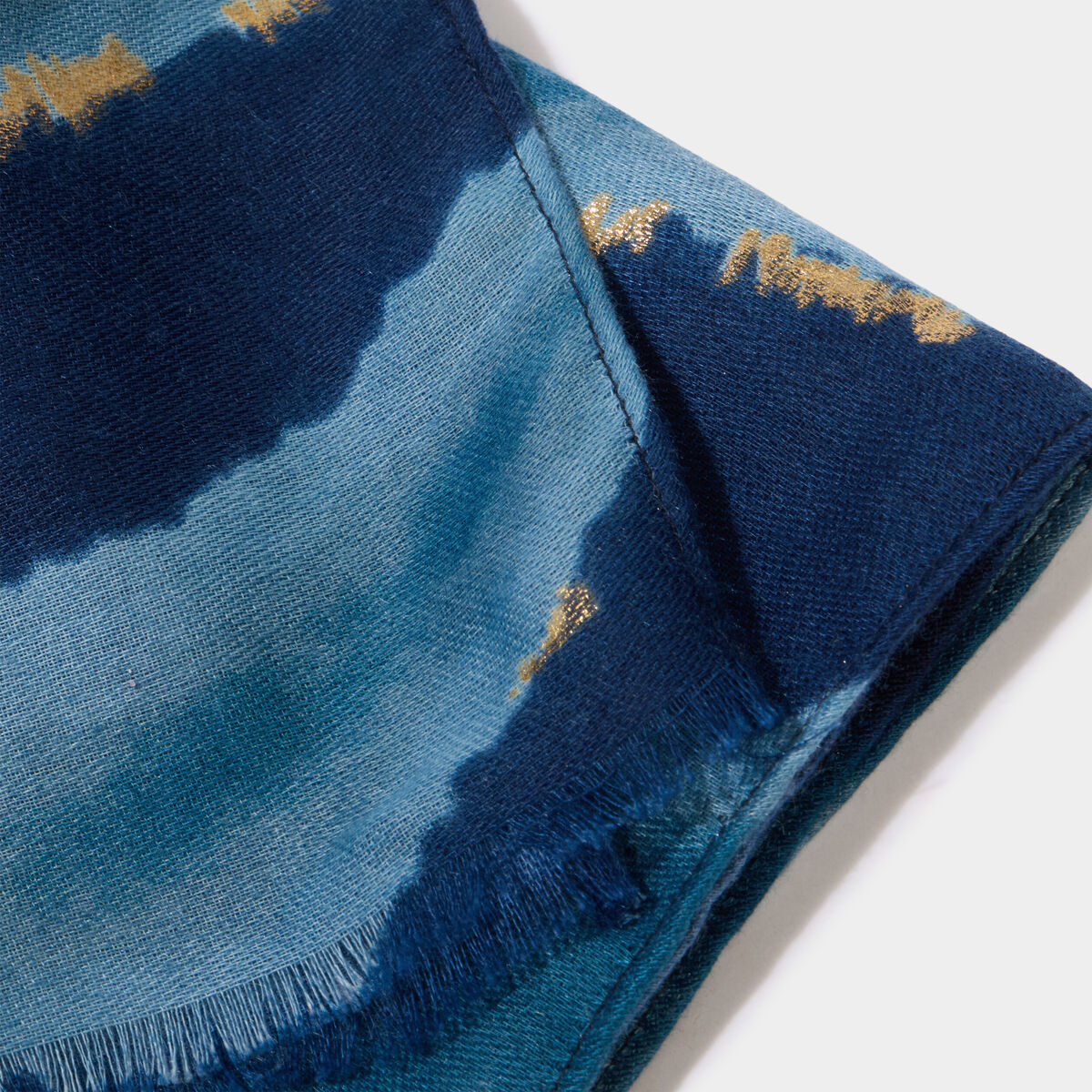 Foulard &agrave; franges courtes bleu femme