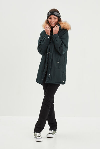 Parka avec capuche fourrure vert foncé femme