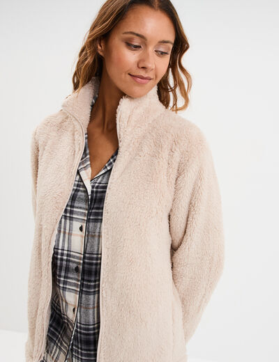 Veste effet polaire col montant gris clair femme