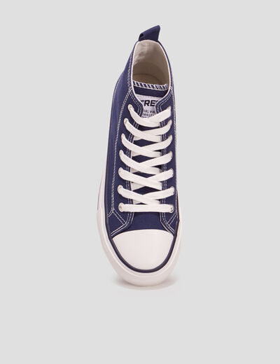Tennis montantes &agrave; lacets en toile bleu marine femme