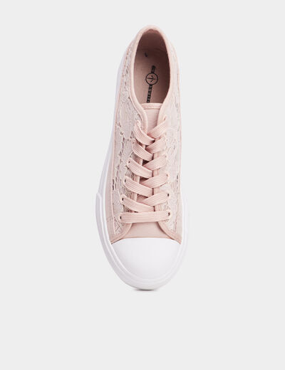 Tennis en toile dentelle &agrave; lacets rose femme