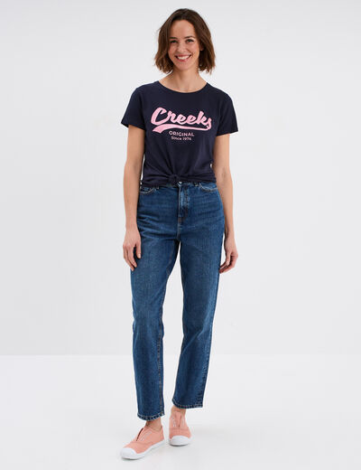 T-shirt col rond manches courtes Creeks bleu marine femme