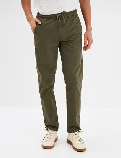 Pantalon chino regular taille élastiquée vert kaki homme