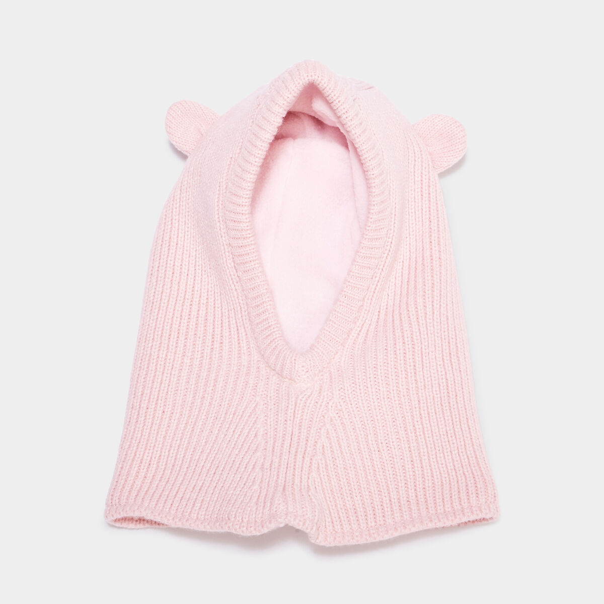 Cagoule tricotée doublure polaire rose bébé garçon