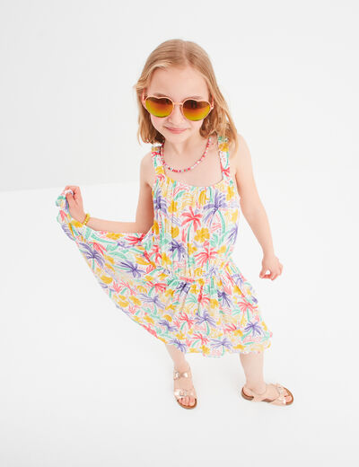 Robe courte à bretelles et volants ecru fille