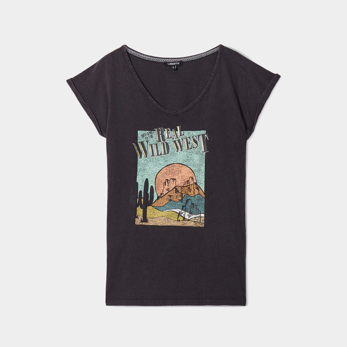 T-shirt oversize col en V Liberto noir femme