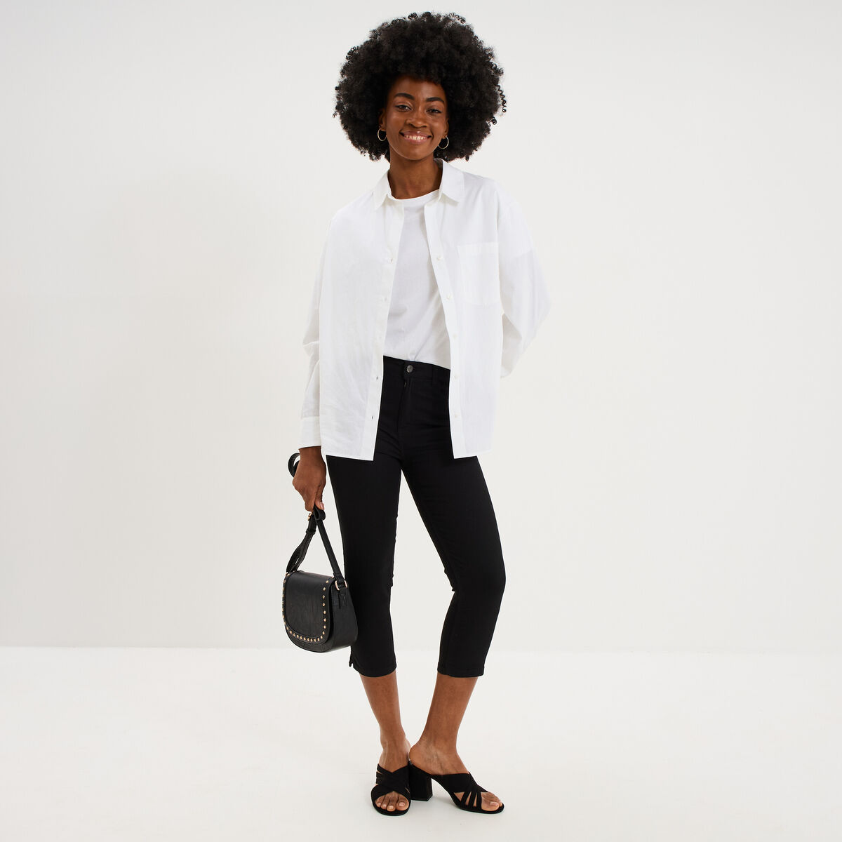 Pantalon capri slim twill 5 poches noir femme