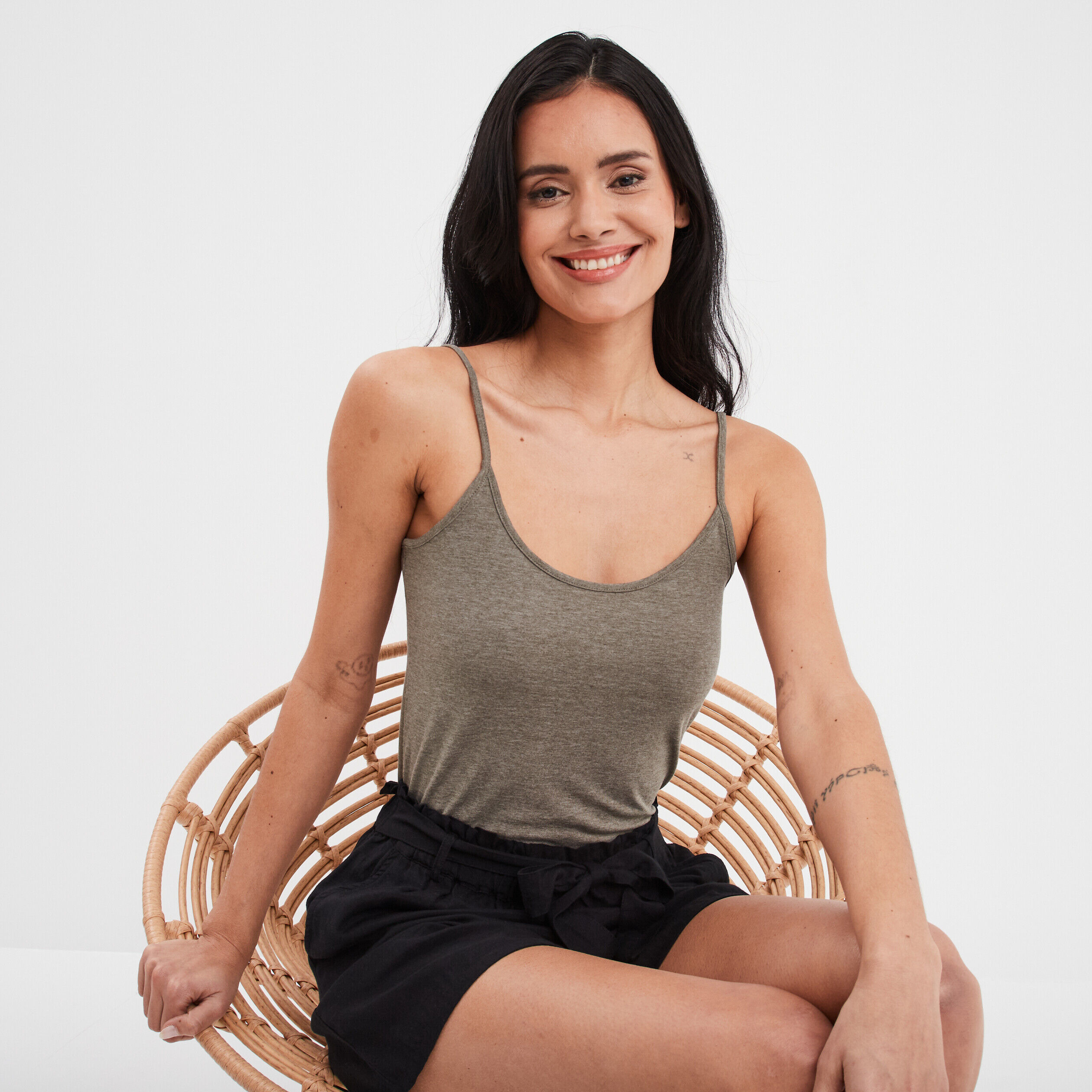 Débardeur bretelles fines réglables vert kaki femme LH