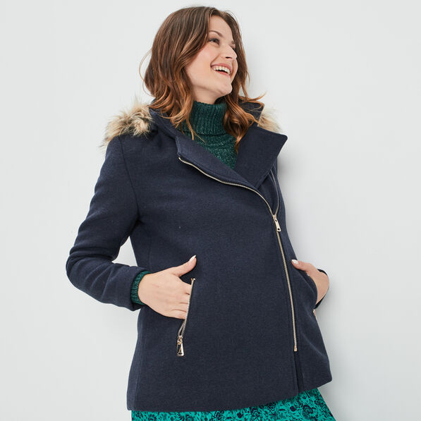 Manteau ample à capuche bleu marine femme