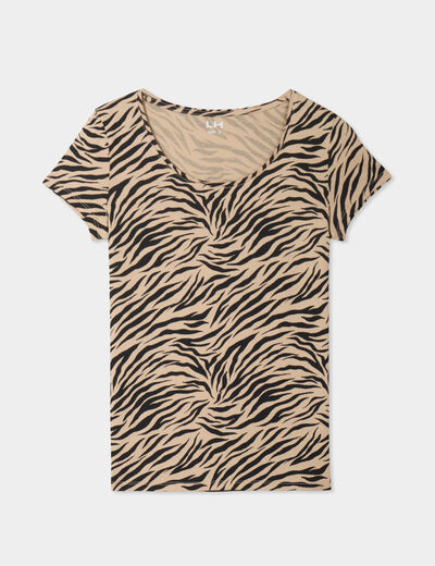 T-shirt coton imprimé coupe ajustée sable femme