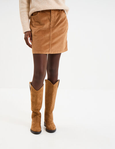 Jupe effet velours courte beige femme