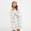Poncho plaid effet polaire &agrave; capuche ecru femme