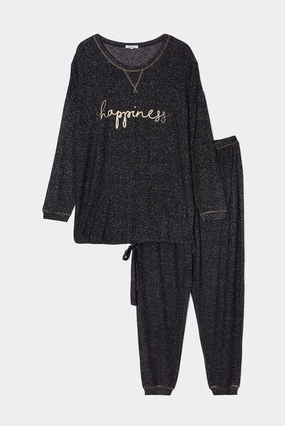 Ensemble pyjama pantalon 2 pièces noir femme grande taille