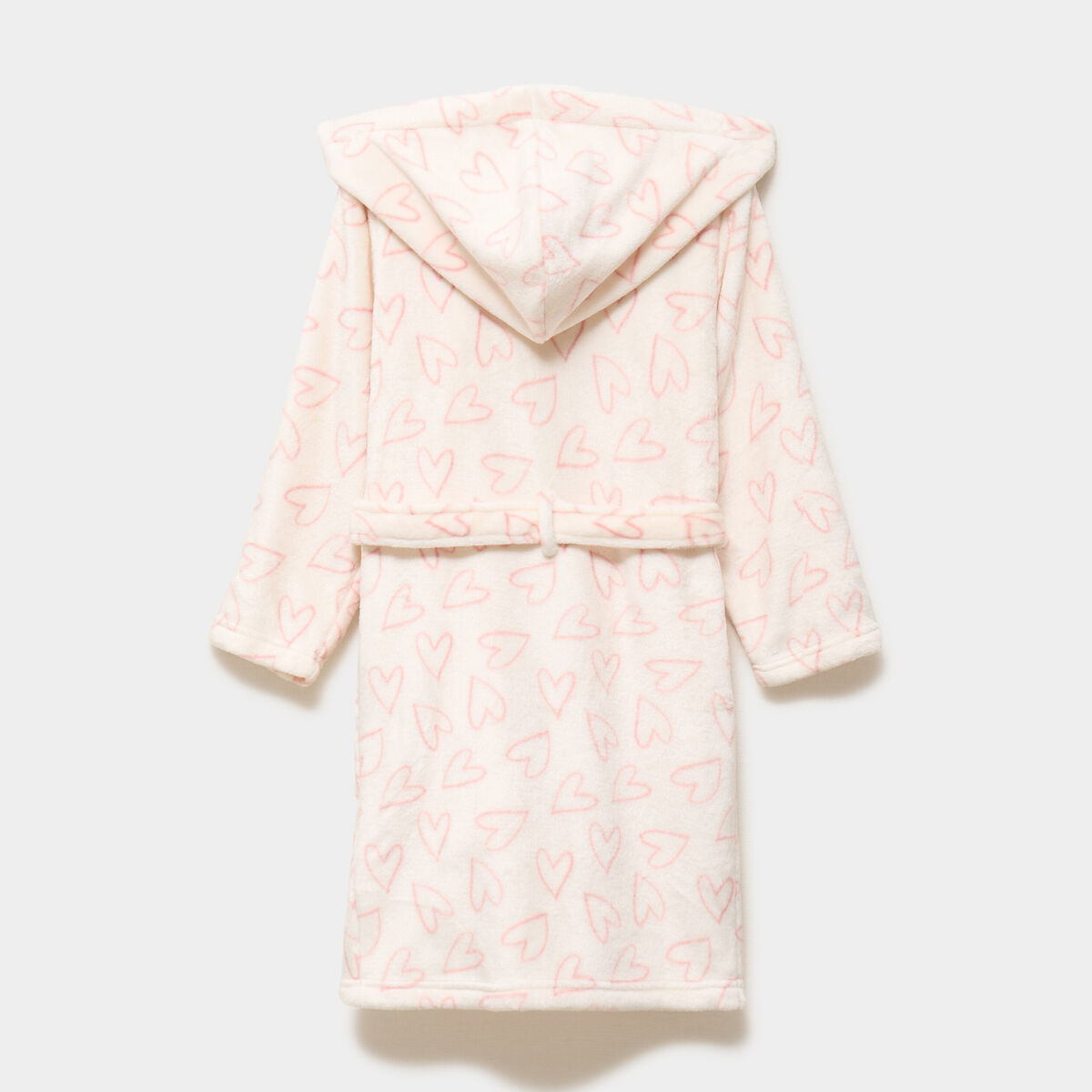 Peignoir &agrave; capuche velours ceintur&eacute; ecru fille