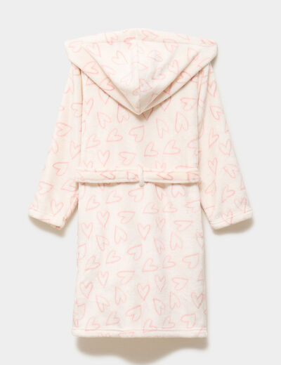 Peignoir &agrave; capuche velours ceintur&eacute; ecru fille