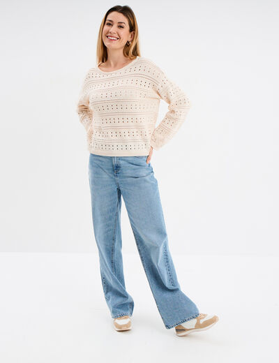 Pull ajouré noeud au dos sable femme
