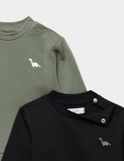 Lot 2 sweats manches longues vert kaki b&eacute;b&eacute; gar&ccedil;on