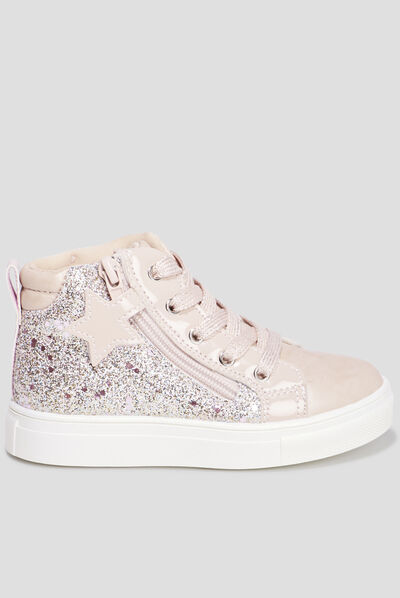 Baskets montantes pailletées zippées rose fille