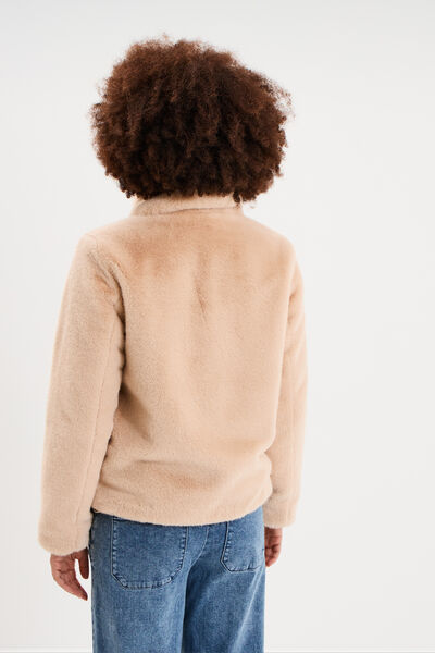 Veste fausse fourrure col montant beige femme