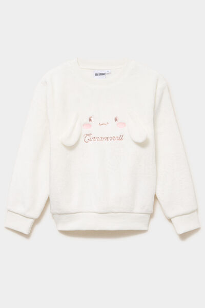 Sweat relax effet velours Cinnamoroll blanc fille