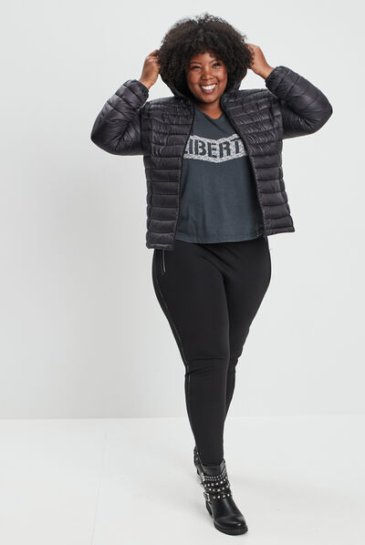 Doudoune légère droite à capuche noir femme grande taille