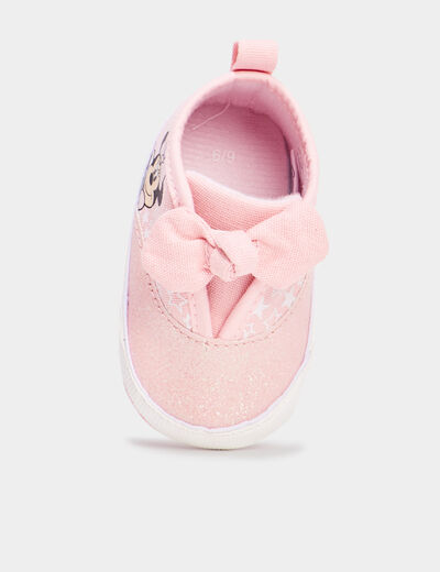 Chaussons bottons à paillettes Minnie rose bébé fille