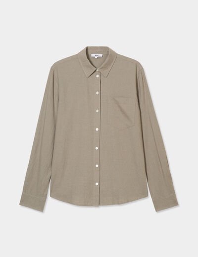 Chemise mélange lin manches longues vert kaki femme