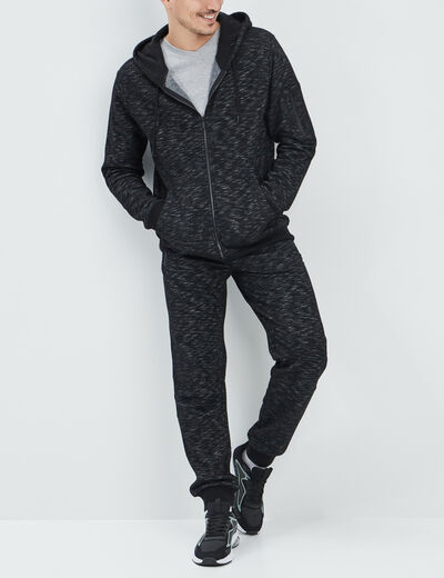 Sweat zipp&eacute; &agrave; capuche en molleton noir homme