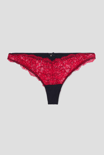 Culotte tanga à micro dentelle rouge femme