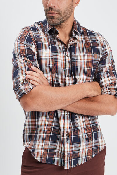 Chemise droite manches longues marron cognac homme