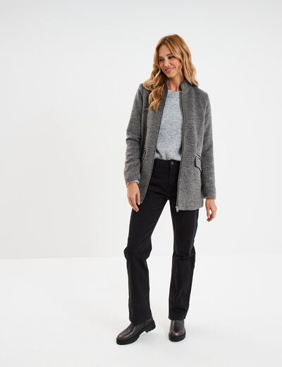 Pull col rond manches longues gris femme