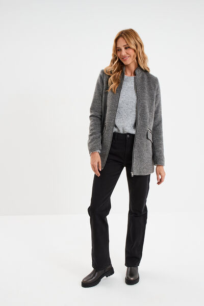 Pull col rond manches longues gris femme