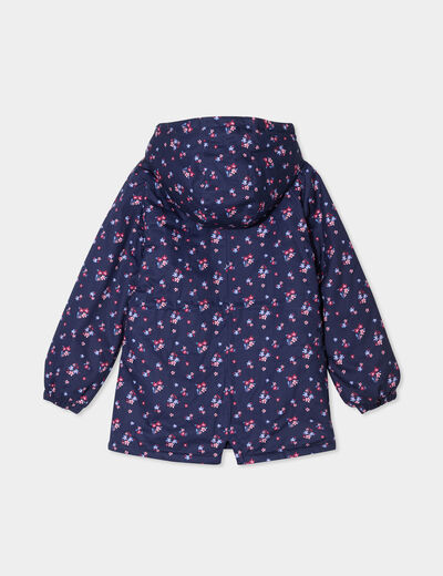 Parka mi-longue capuche doublée bleu marine fille