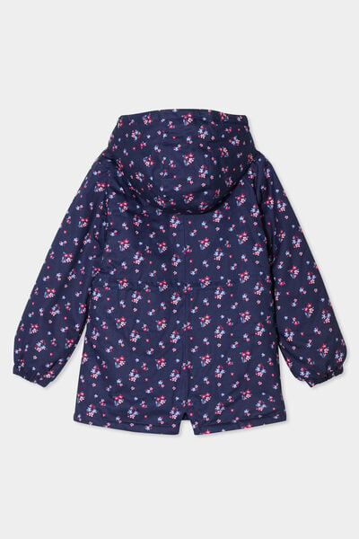 Parka mi-longue capuche doubl&eacute;e bleu marine fille