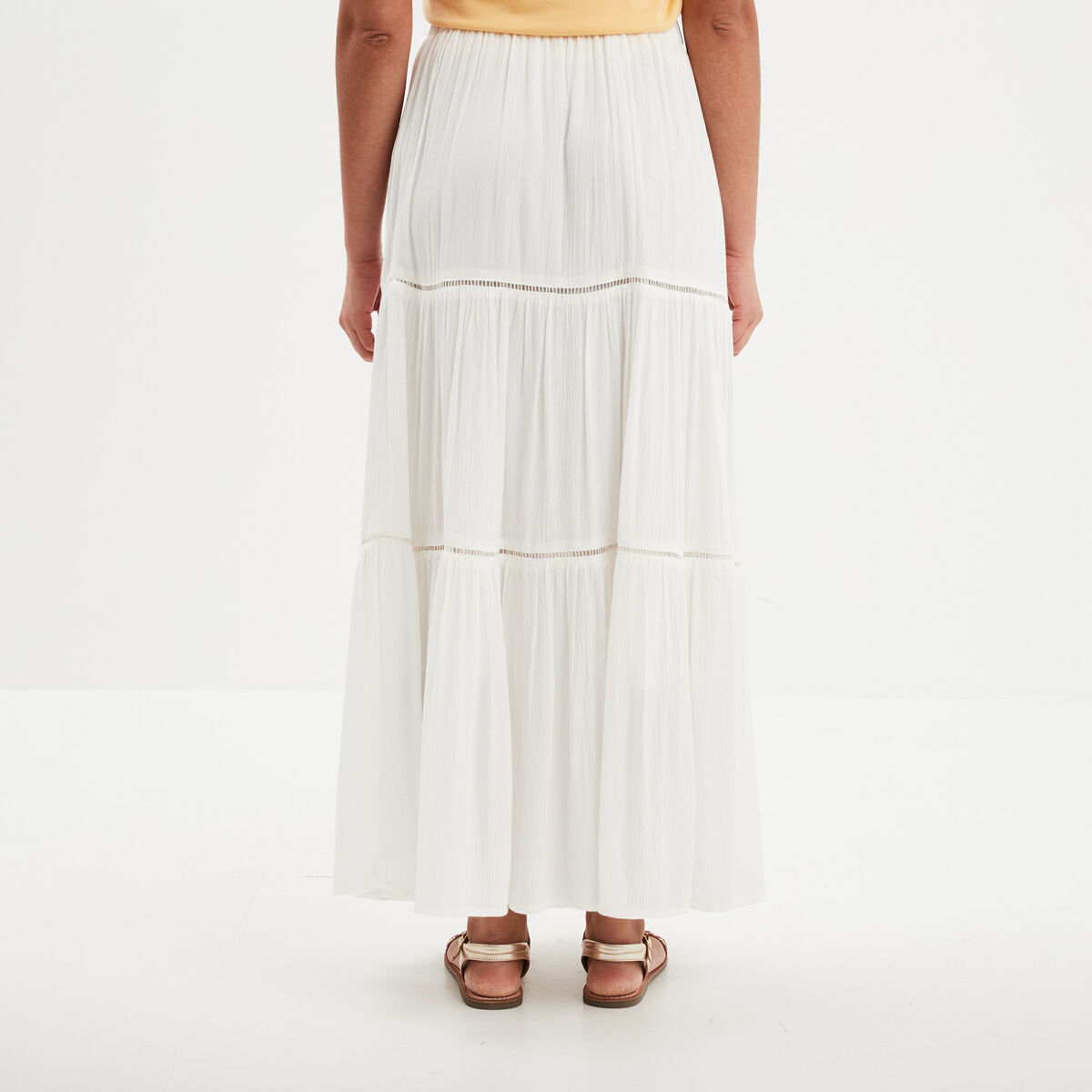 Jupe longue fluide taille &eacute;lastiqu&eacute;e blanc femme