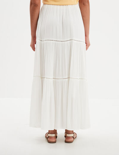 Jupe longue fluide taille élastiquée blanc femme
