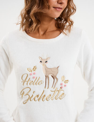 Ensemble pyjama effet velours 2 pi&egrave;ces blanc femme