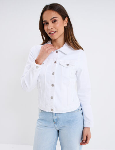 Veste en jean ajust&eacute;e boutonn&eacute;e denim blanc femme