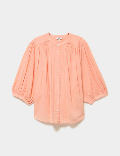 Blouse fluide oversize manches 3/4 coton rose saumon femme