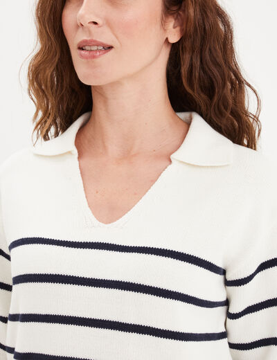 Pull marinière col polo Creeks blanc femme
