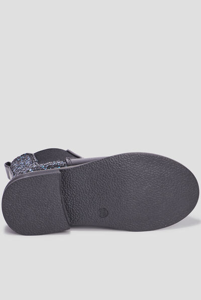 Bottines chelsea à paillettes en cuir noir fille