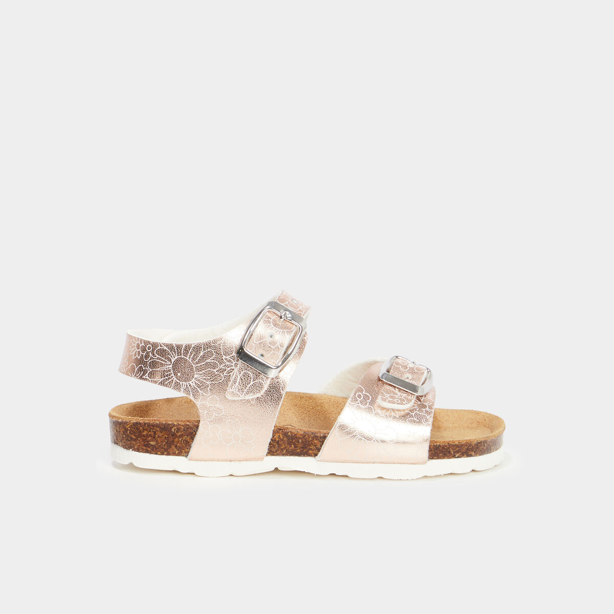 Sandales m&eacute;tallis&eacute;es avec boucles couleur argent fille