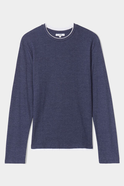 T-shirt col rond manches longues bleu marine homme