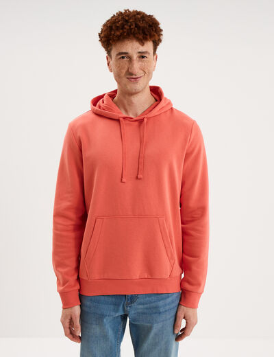 Sweat molleton &agrave; capuche hoodie rouge corail homme