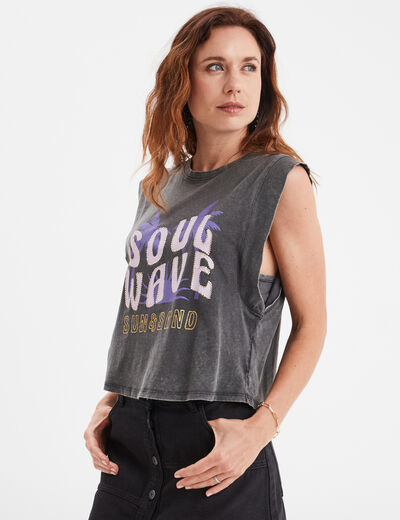 T-shirt manches volantées Liberto noir femme