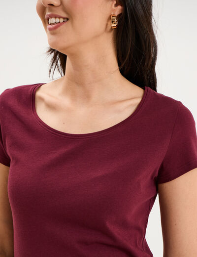 T-shirt coton col rond manches courtes bordeaux femme