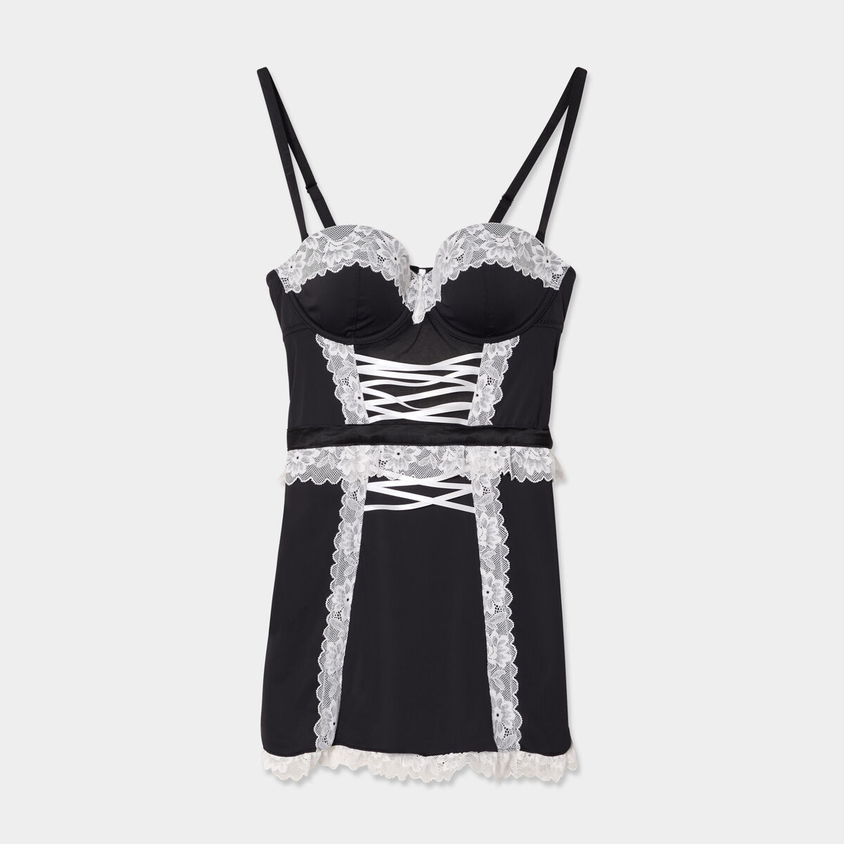 Nuisette effet satin et la&ccedil;age noir femme