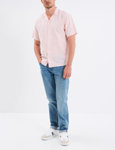 Chemise manches courtes mélange lin rose clair homme