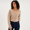 Pull droit &agrave; sequins et col en V beige femme