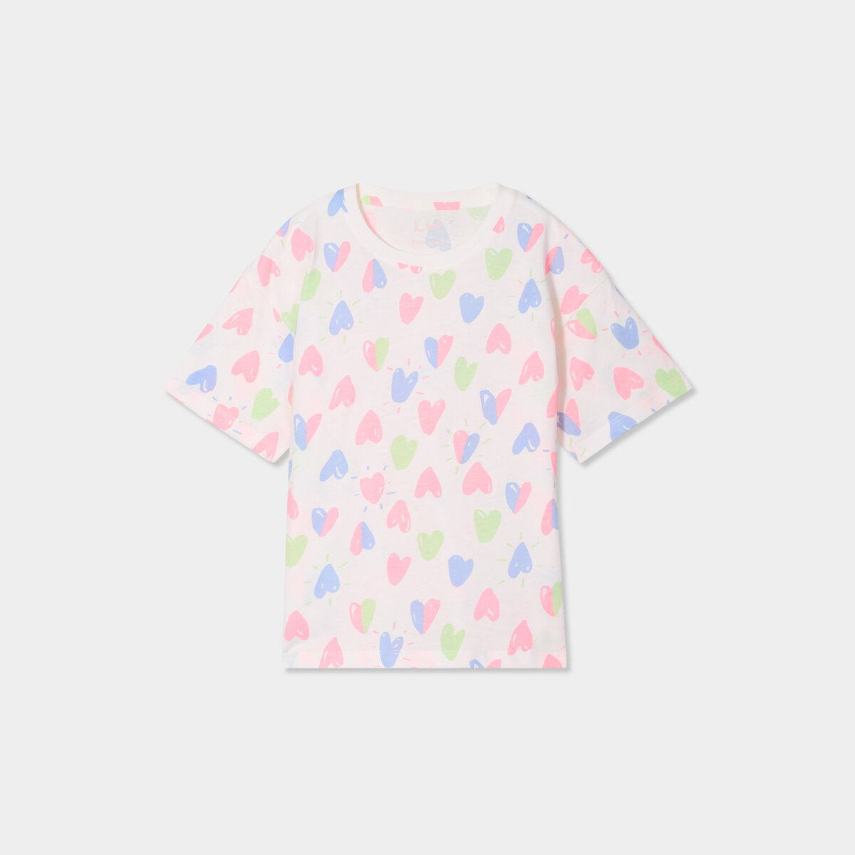 T-shirt col rond manches courtes coton ecru fille